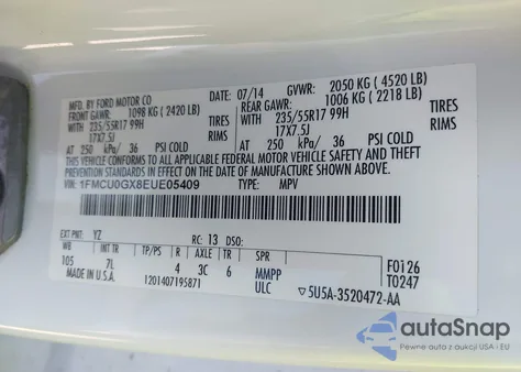 2014 Ford Escape Se from USA, damaged, VIN 1FMCU0GX8EUE05409